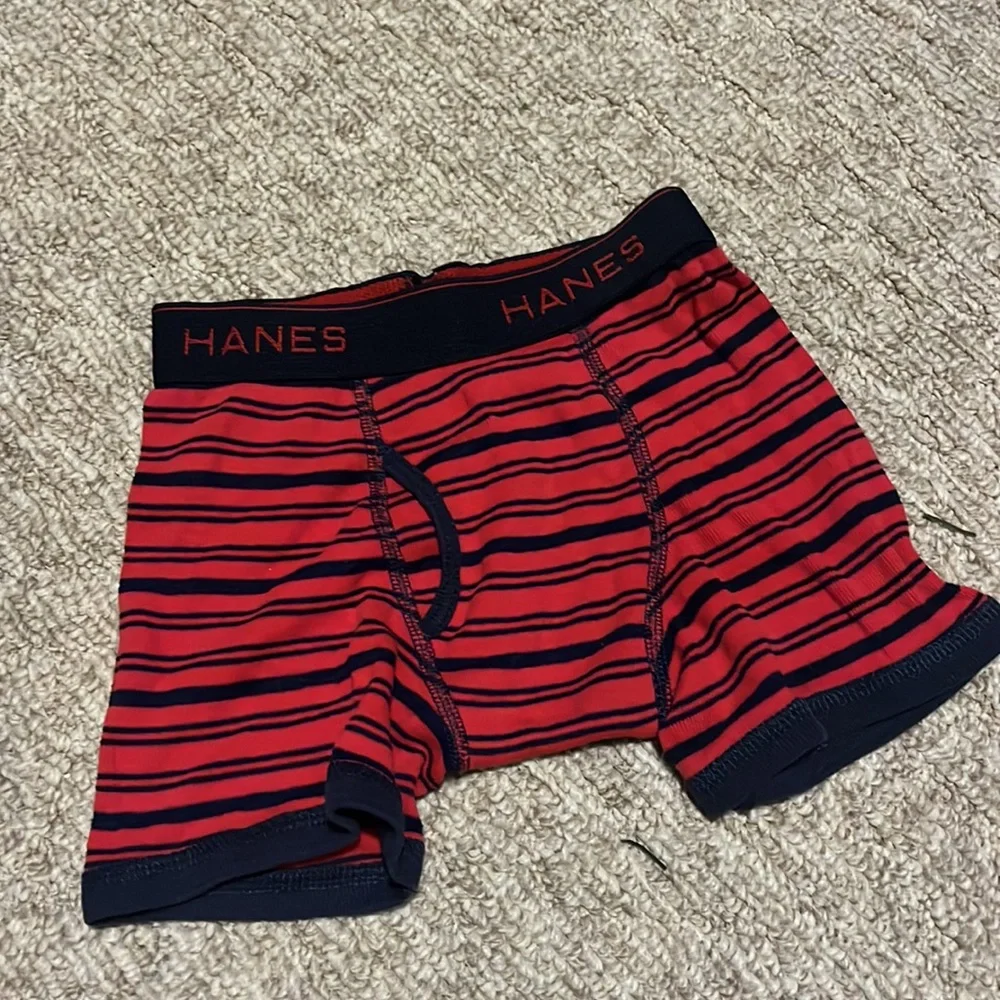 Hanes Boys Small 3-Pack Cotton Boxer Briefs Red and Gray Striped, Plain Blue
